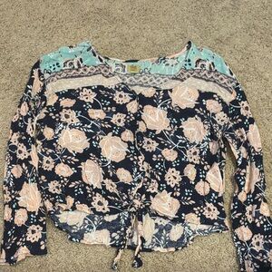 True Craft Floral Blouse in Navy and Peach